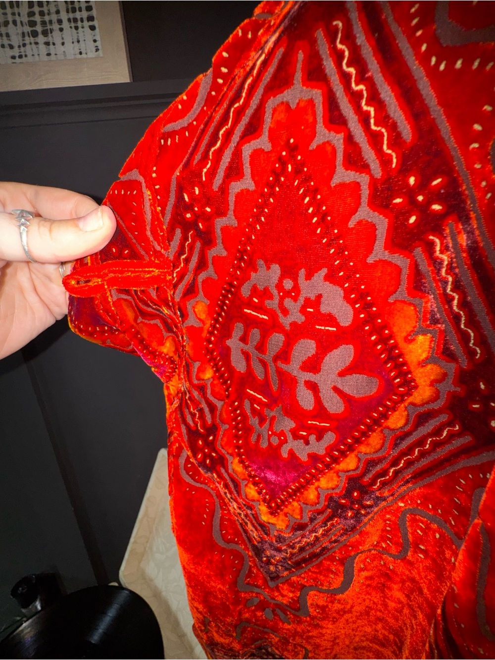 Chico's Red Velvet Embroidered Jacket - Picture 4 of 6